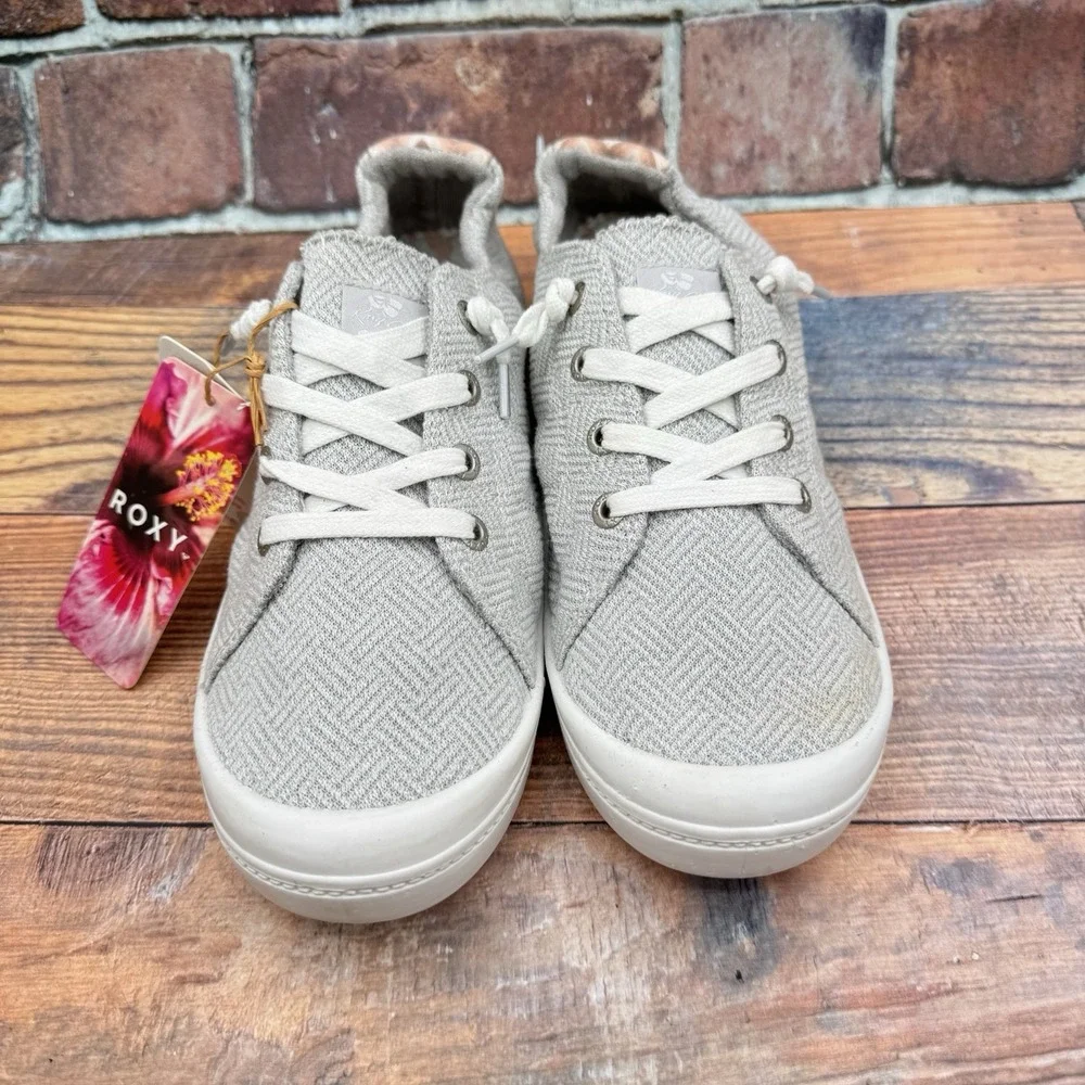 Roxy Bayshore Plus Shoes Women Sz 10 Gray White Lace Up Comfort Sneakers READ